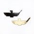 Black steel and brass thunderbird bottle opener keychains on a white background